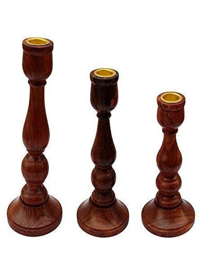 ITOS365 Handmade Wooden Candle Stand - Set of 3 | Decorative Wood Finished Wax Candle Holder for Home, Office & Living Room Décor | Handcrafted Tealight Holder Gift Item for Diwali & Festivals - Image 1